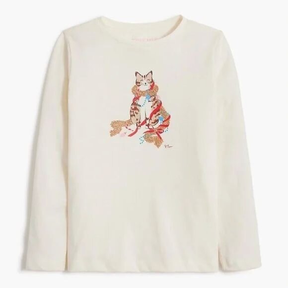 J. Crew Holiday Cat Graphic Tee in Ivory Size Medium - Picture 1 of 13